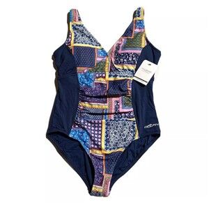 Dolfin Aquashape Byzantine One Piece Swimsuit size 18 Tummy Control Patchwork